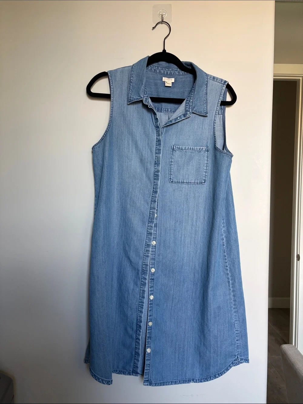 J. Crew Chambray Denim Sleeveless Button Up Shirt Dress size M